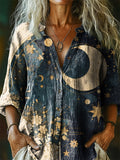 Women's Starmoon Art Print Casual Cotton Linen Shirt