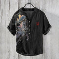 Japanese Jellyfish Art Print Linen V-Neck Shirt
