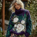 Women's Retro Rose Gradient Knitted Warm Turtleneck Sweater elevenforest