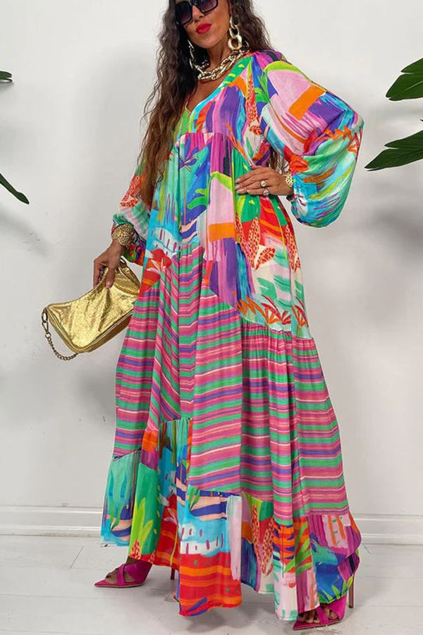 Bloom With a View Colorful Geometric Swing Maxi Dress