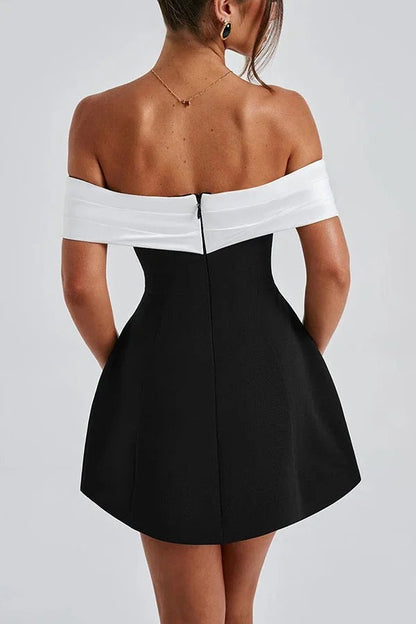 Contrast Off-the-shoulder Bow-embellished Mini Dress