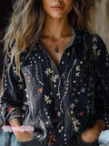 Women's Vintage Folk Floral Art Print Long Sleeve Comfortable Cotton S