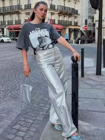 Loose Pu Pants High Waist Pockets Woman Autumn Winter New Baggy Bottoms Femme