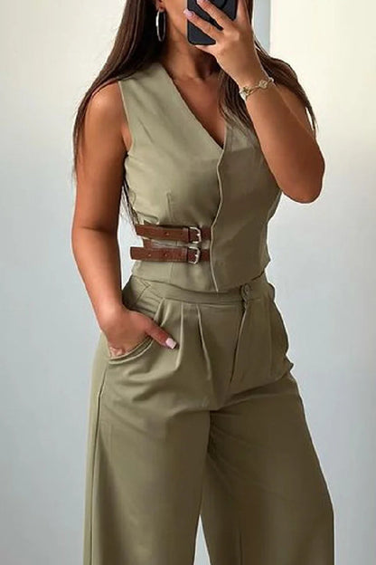 V-neck Vest & Pants Two-piece Set