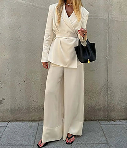 Apricot Lace-up Straight Trousers Office Two Piece Set