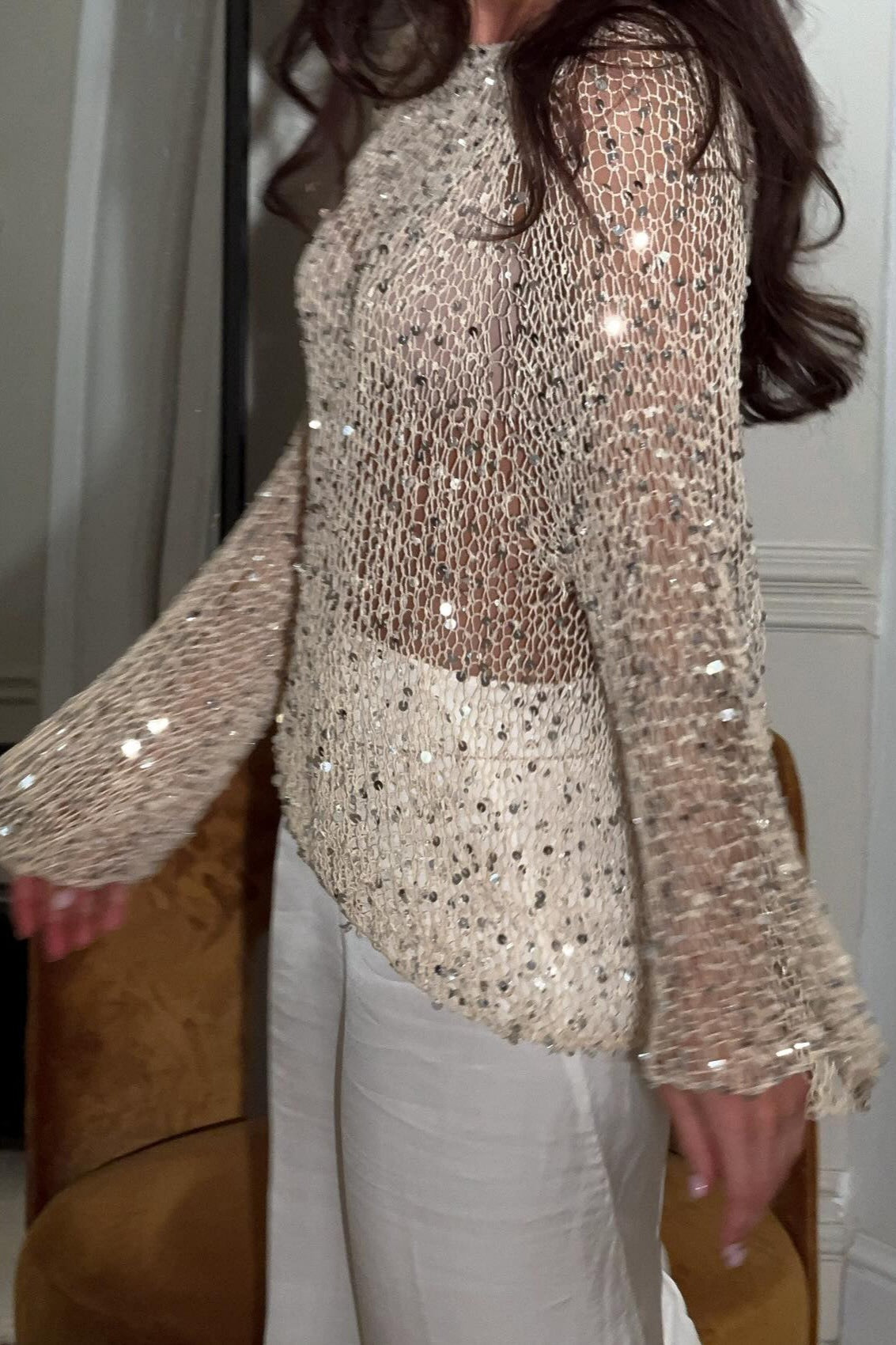 Sequin Long Sleeve Knit Blouse