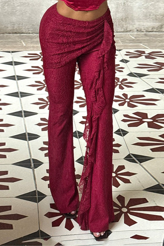 Lace Ribbon Wide Leg Pants