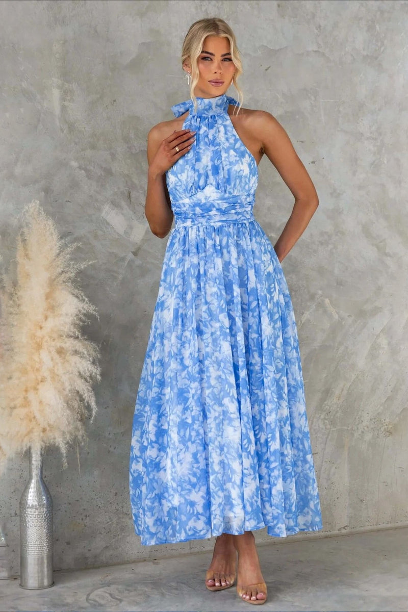 Sleeveless Halter Backless Midi Dress