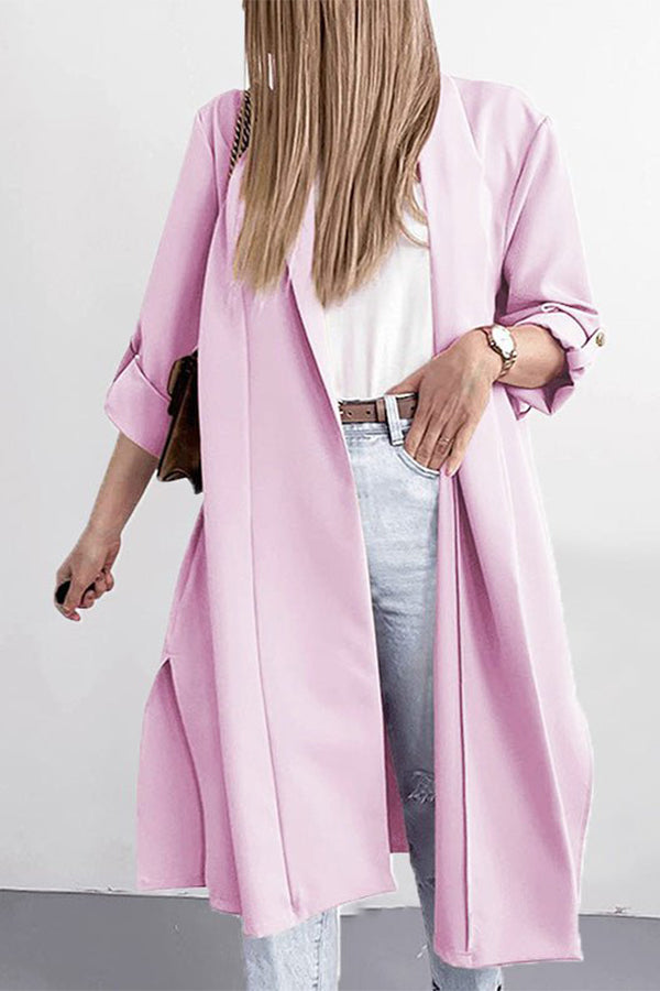 Lapel 3/4 Sleeve Slit Cardigan