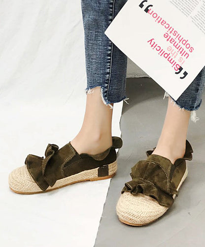 Brown Ruffled Splicing Versatile Flat Feet Shoes