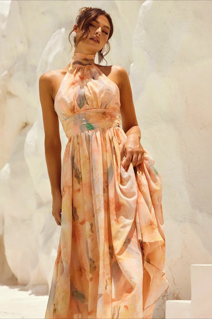 Sleeveless Halter Backless Midi Dress