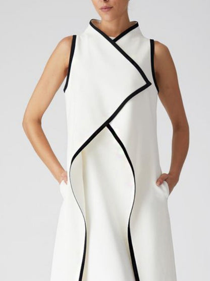 False Two Sleeveless Color Midi Dresses