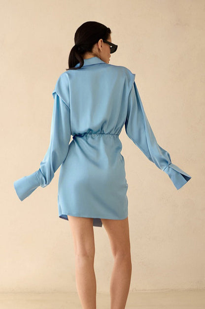 Wrap Front Long Sleeve Slim Waist Mini Dress
