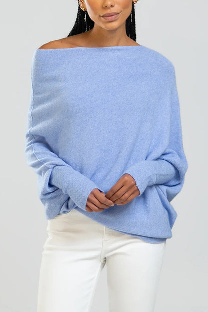 Color Round Neck Long Sleeve Loose Knitted Sweater