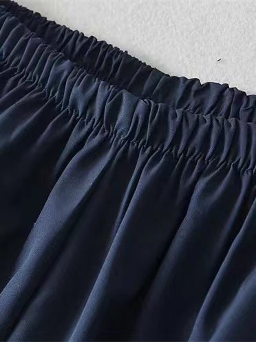 Navy Blue Retro Sport Baggy Pants With Stripes