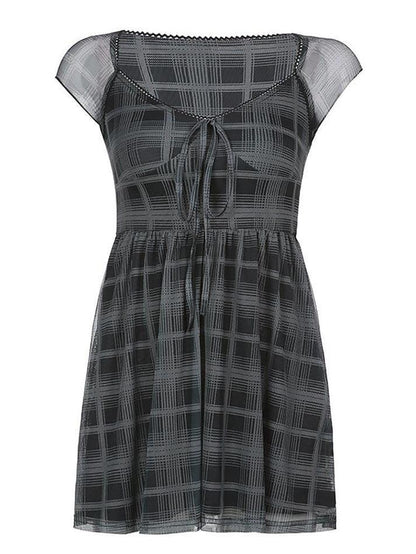Black Y2k Checkered Swing Mini Dress