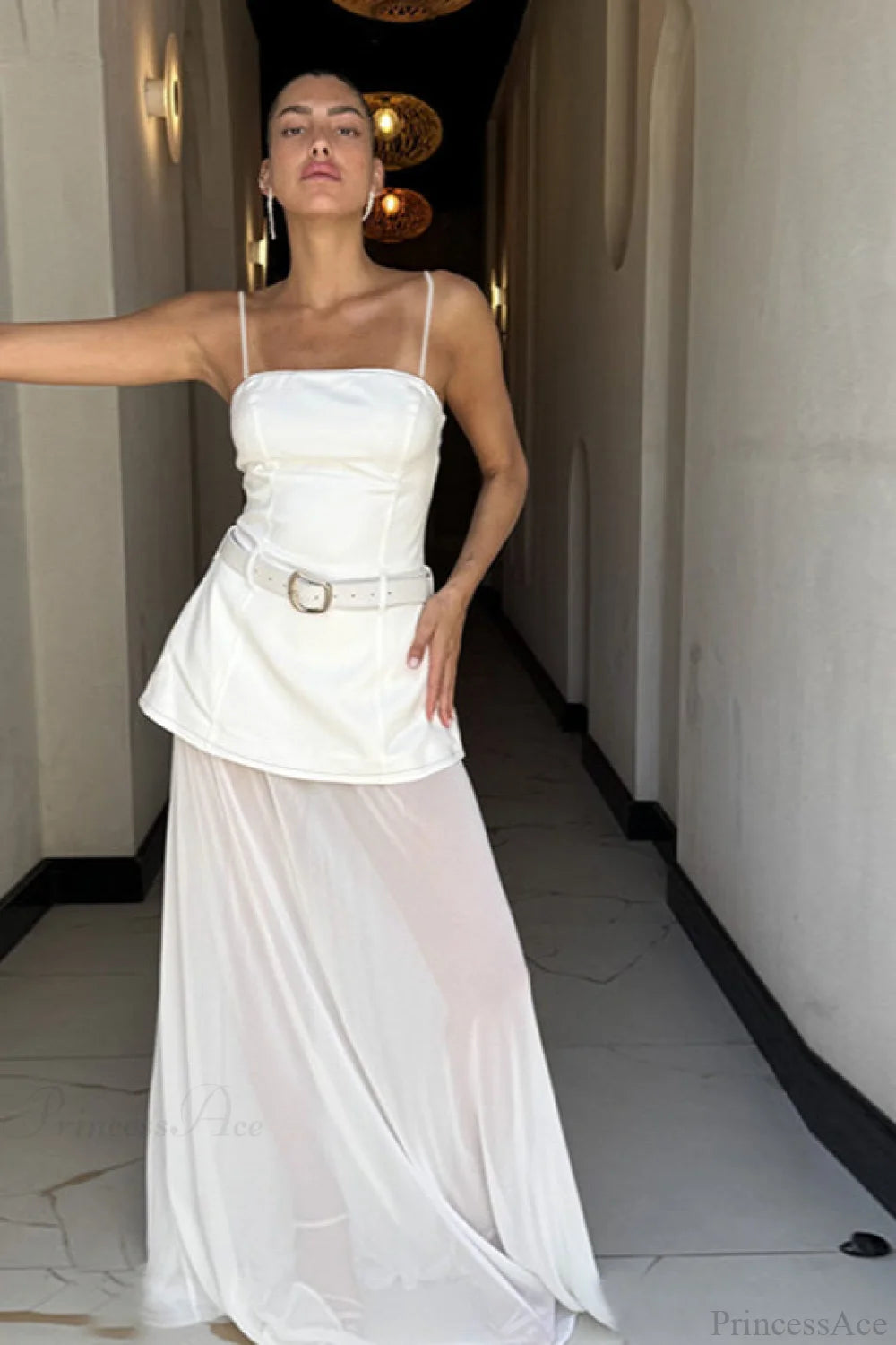 Mesh Cami Panel Slim Maxi Dress