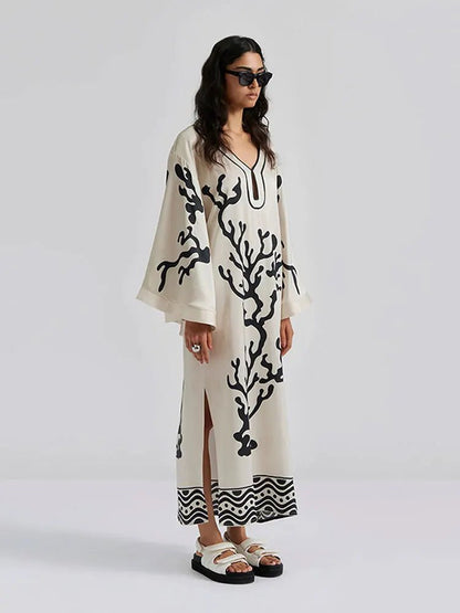 V Neck Satin Print Maxi Dress | High Street Dress