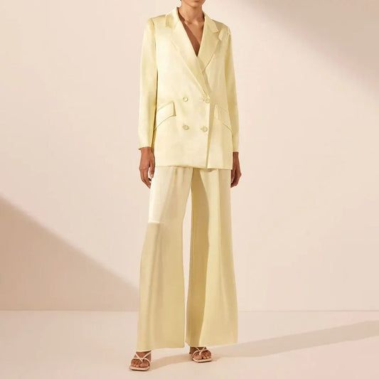 Yellow Satin Pants Suit for