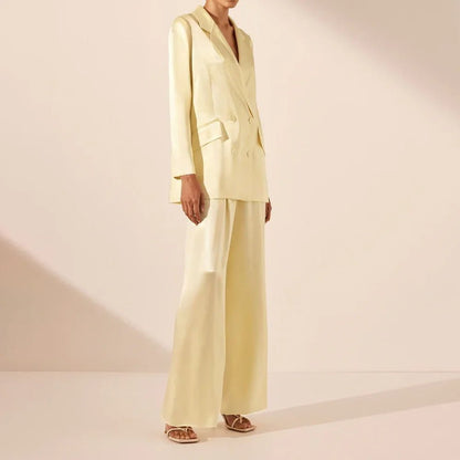 Yellow Satin Pants Suit for