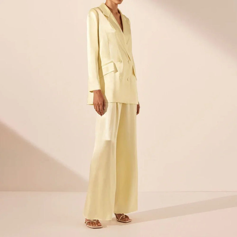Yellow Satin Pants Suit for