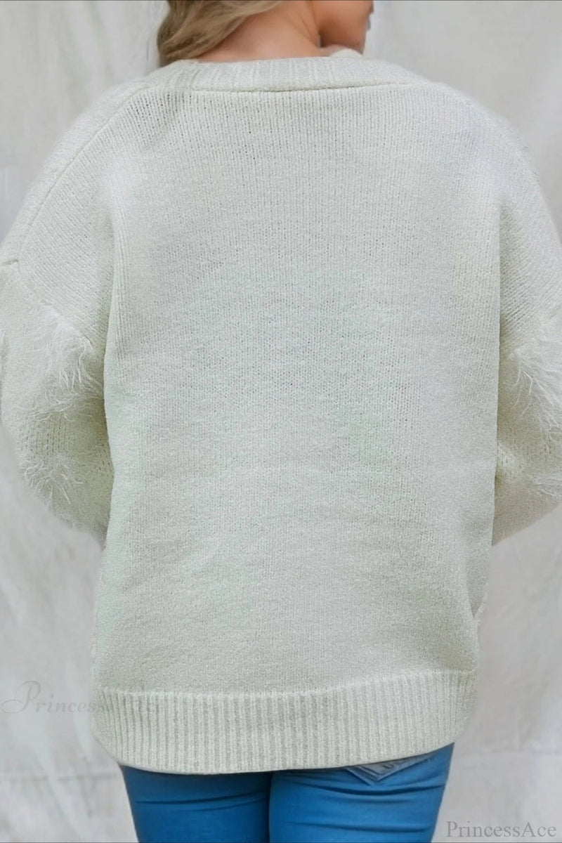 Christmas Mink Fleece 3d Trim Single-breasted Cardigan Sweater