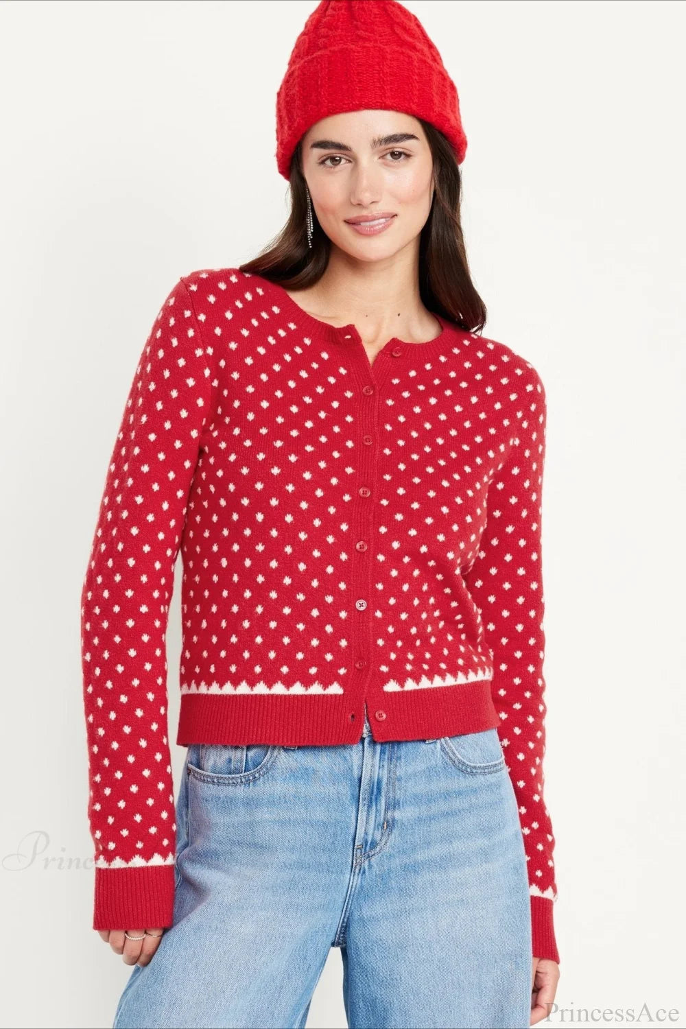 Christmas Red Polka Dots Dots Snowy Long Sleeve Sweater