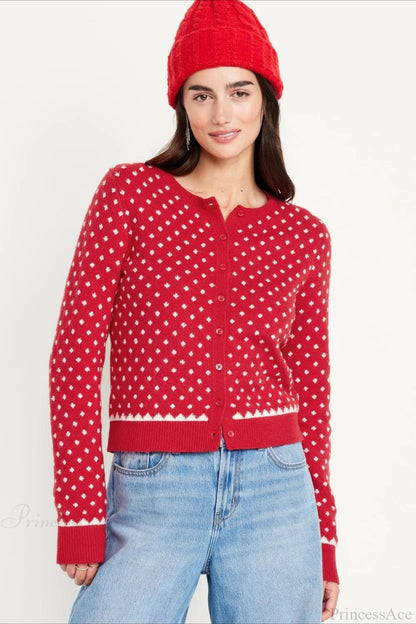 Christmas Red Polka Dots Dots Snowy Long Sleeve Sweater
