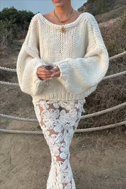 Chunk Knit Bow Tie Strap Reversible Sweater