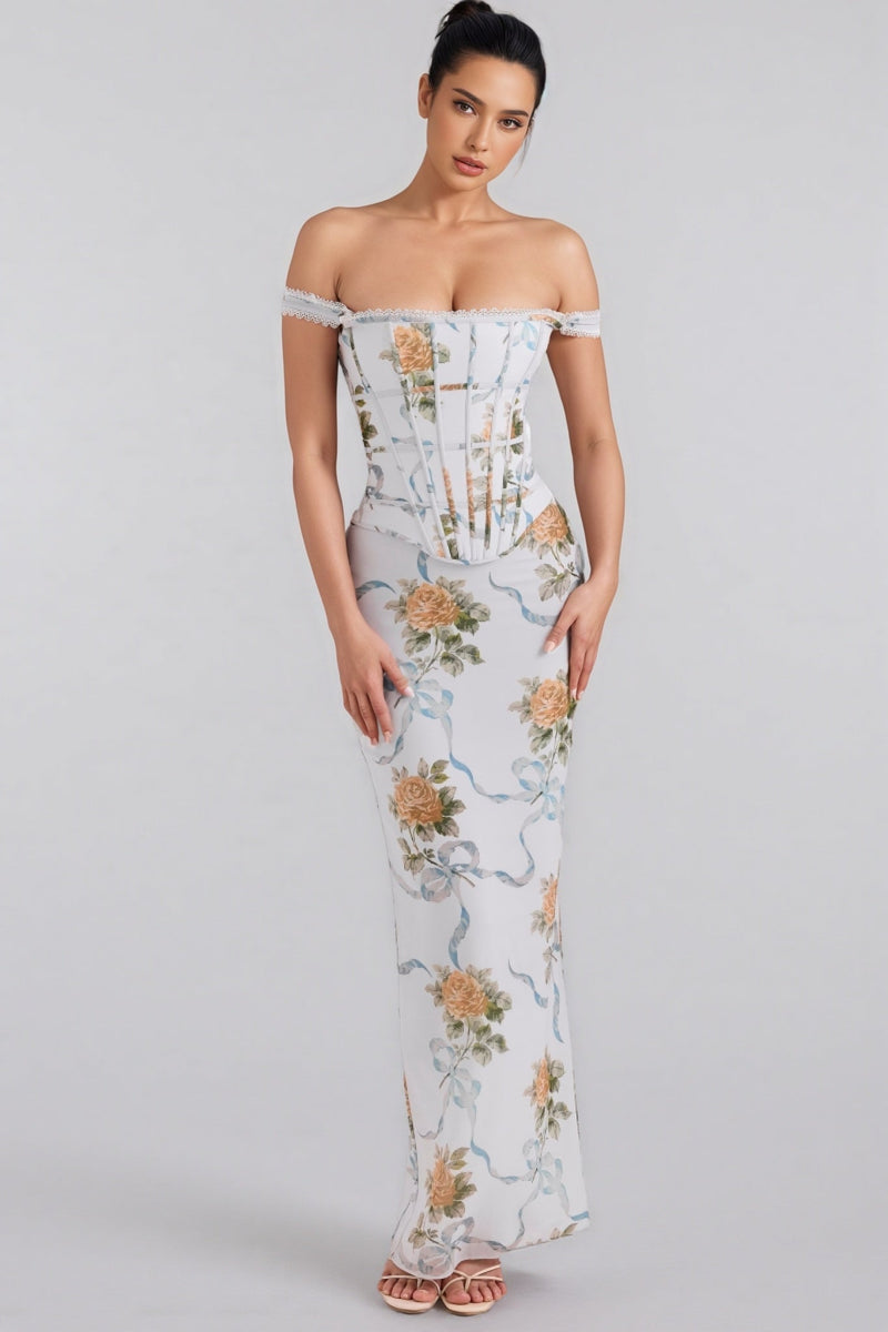Setlla Soft Blue Print Corset Maxi Dress