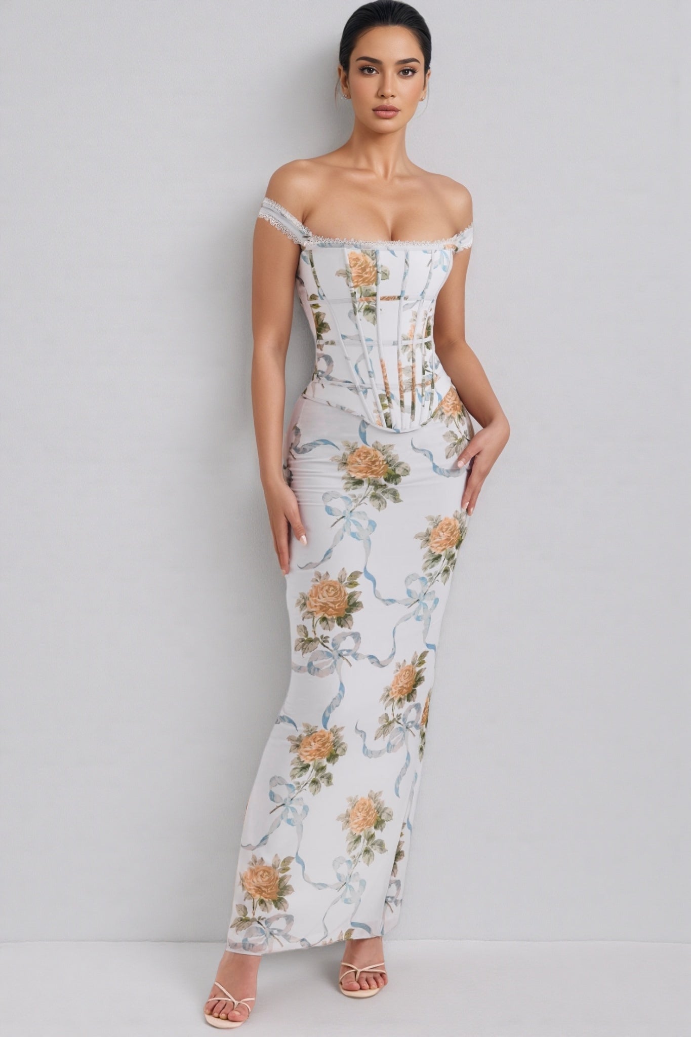 Setlla Soft Blue Print Corset Maxi Dress