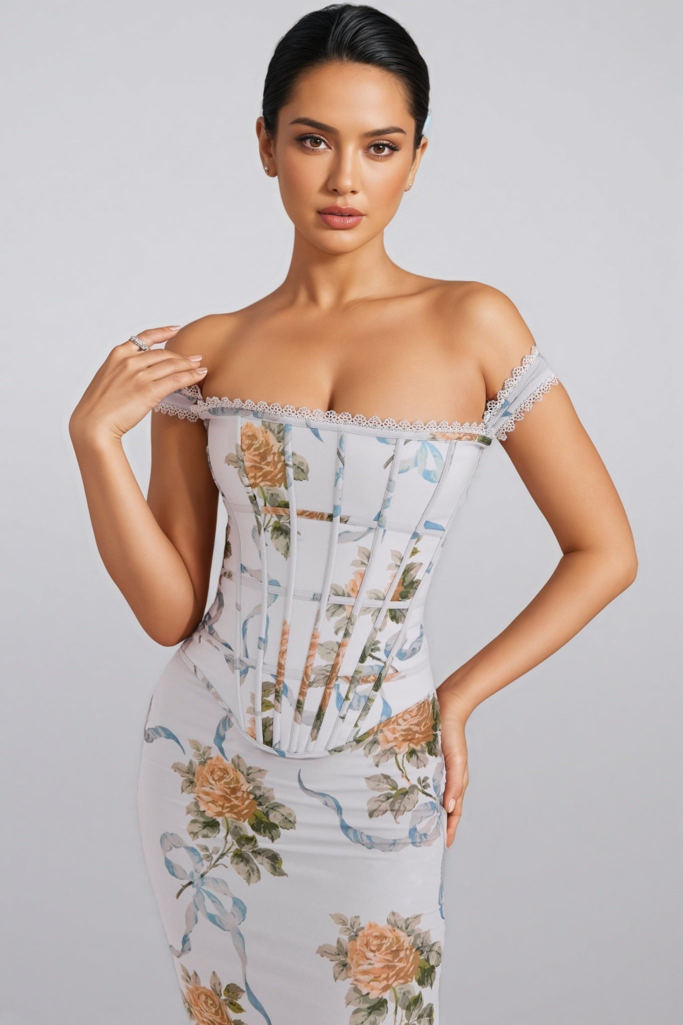 Setlla Soft Blue Print Corset Maxi Dress