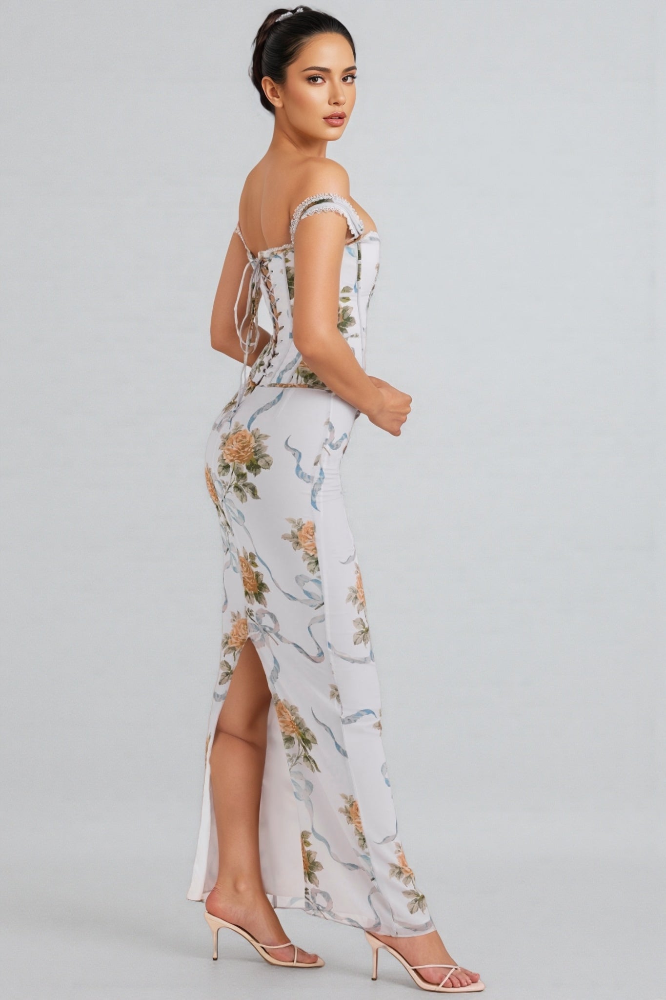 Setlla Soft Blue Print Corset Maxi Dress