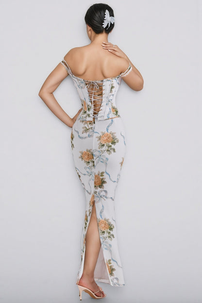 Setlla Soft Blue Print Corset Maxi Dress