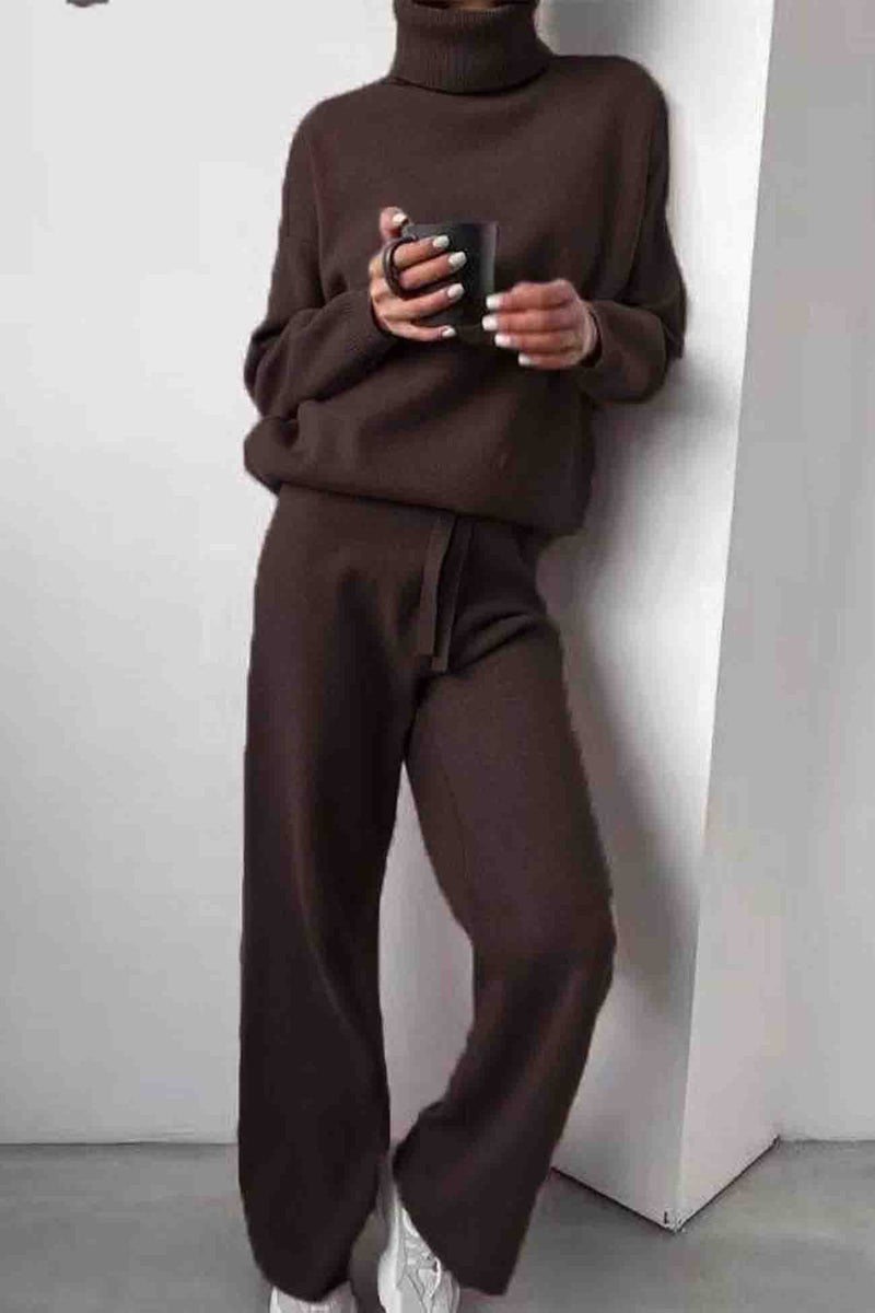 Turtleneck Long Sleeve Long Pant Knitted Set
