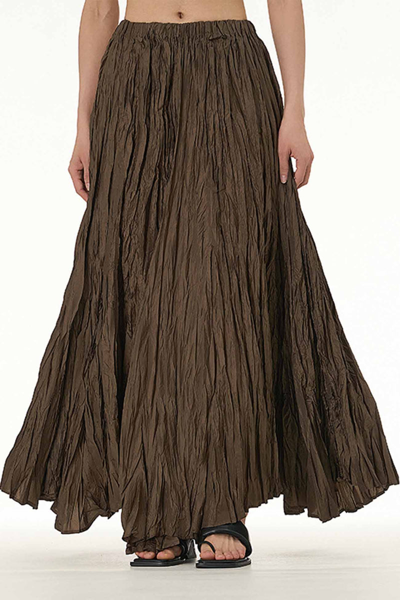 Color Pleated Midi Skirt