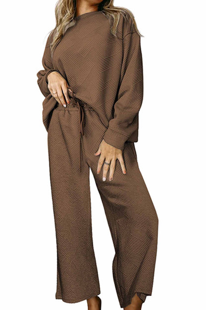 Color Long Sleeve Long Pant Textured Set