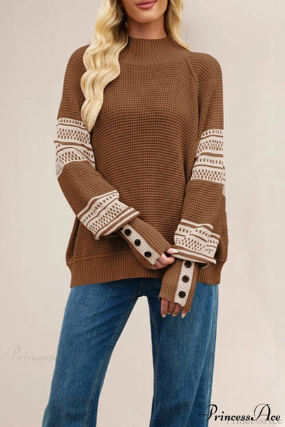 Color-block Mock Neck Knit Sweater