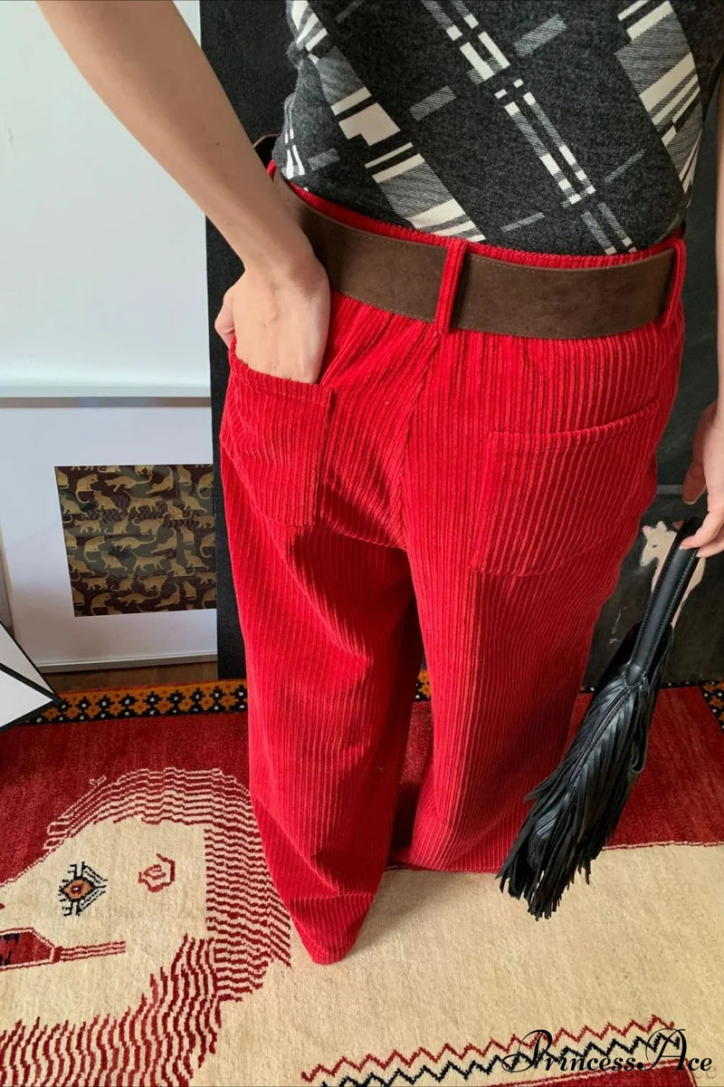 Corduroy High-waist Wide-leg Minimal Pants