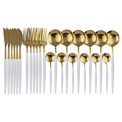 Modern White Gold Flatware Set