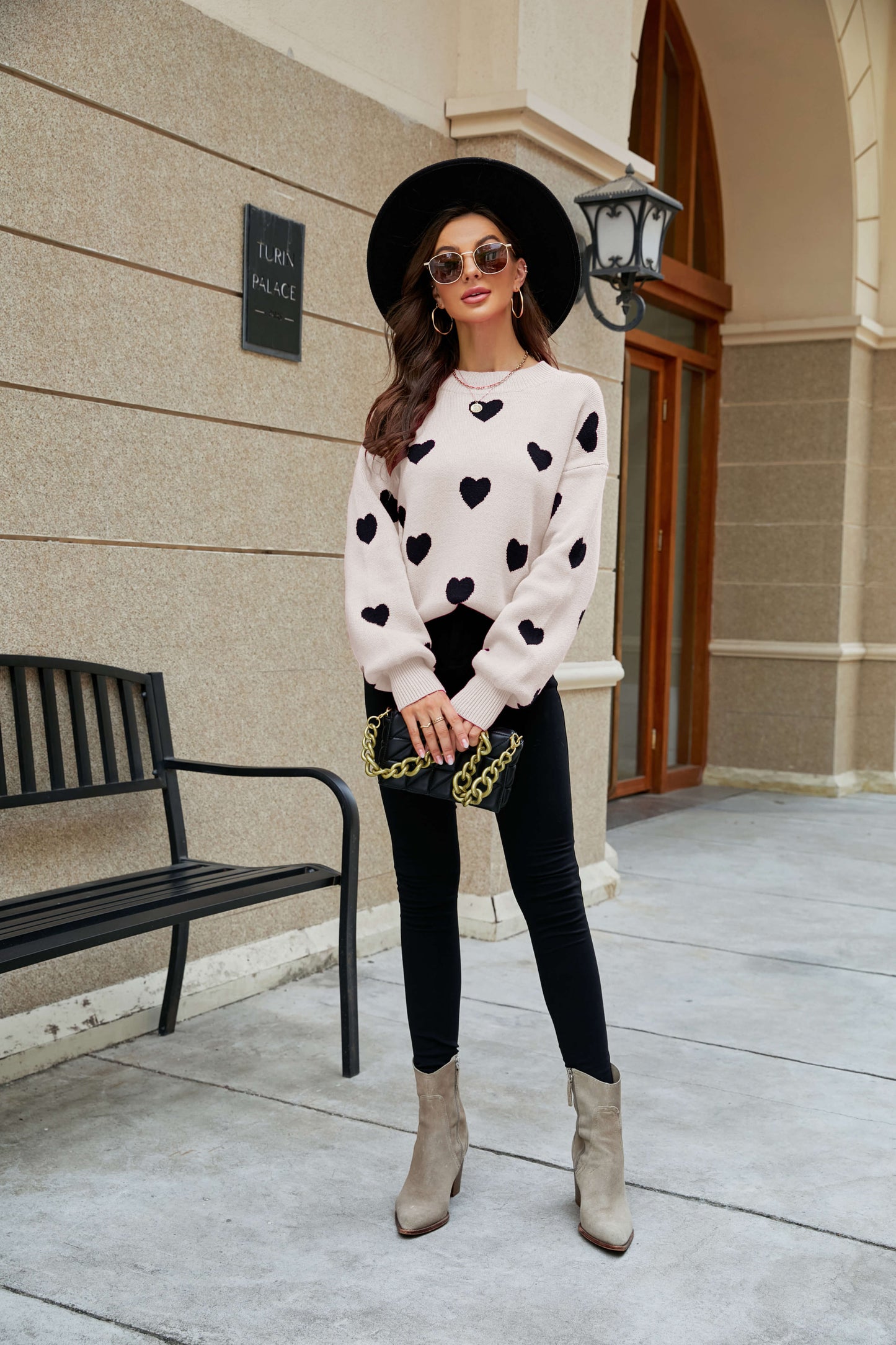 Heart Letter Oversized Pullover Knit Sweater