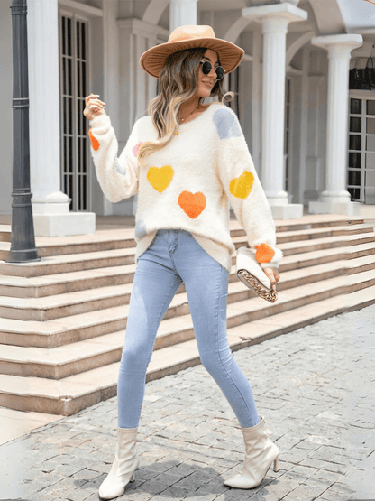 Hearty Valentine Knit Sweater - Cream