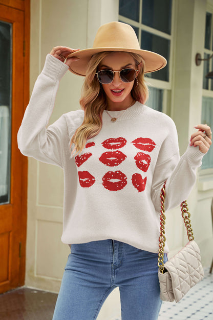 Love to Lips Pullover Knit Sweater