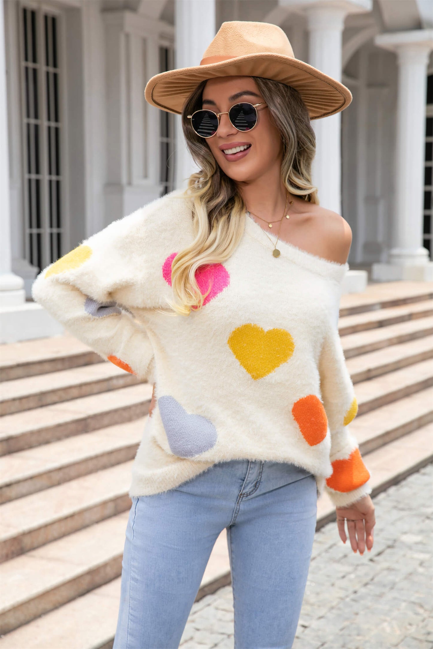 Hearty Valentine Knit Sweater - Cream