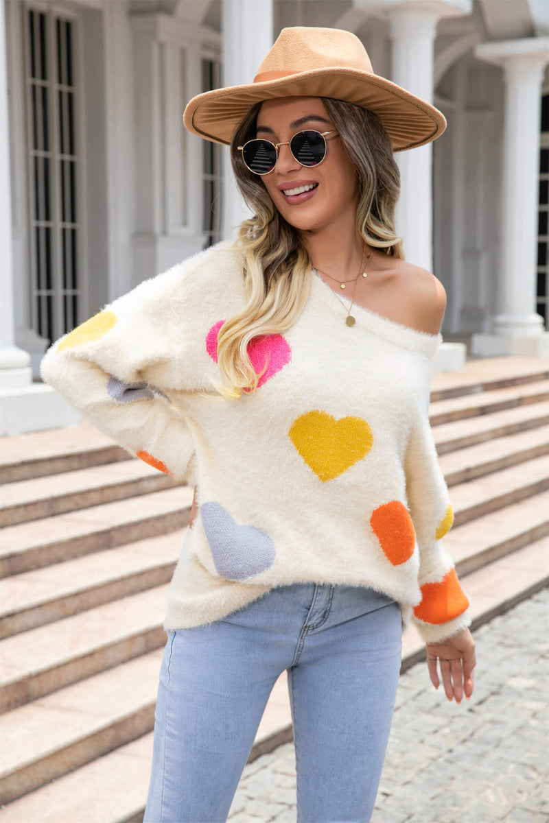 Hearty Valentine Knit Sweater - Cream