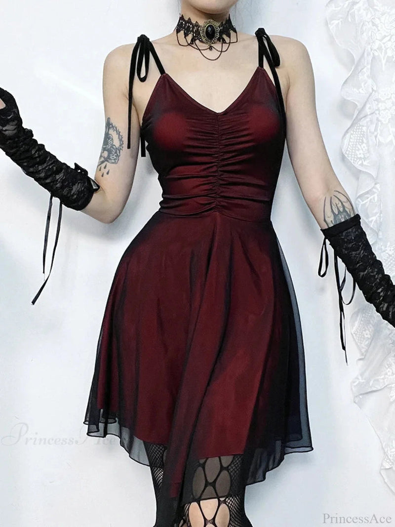 Crimson Thin-strap Tiny Frock