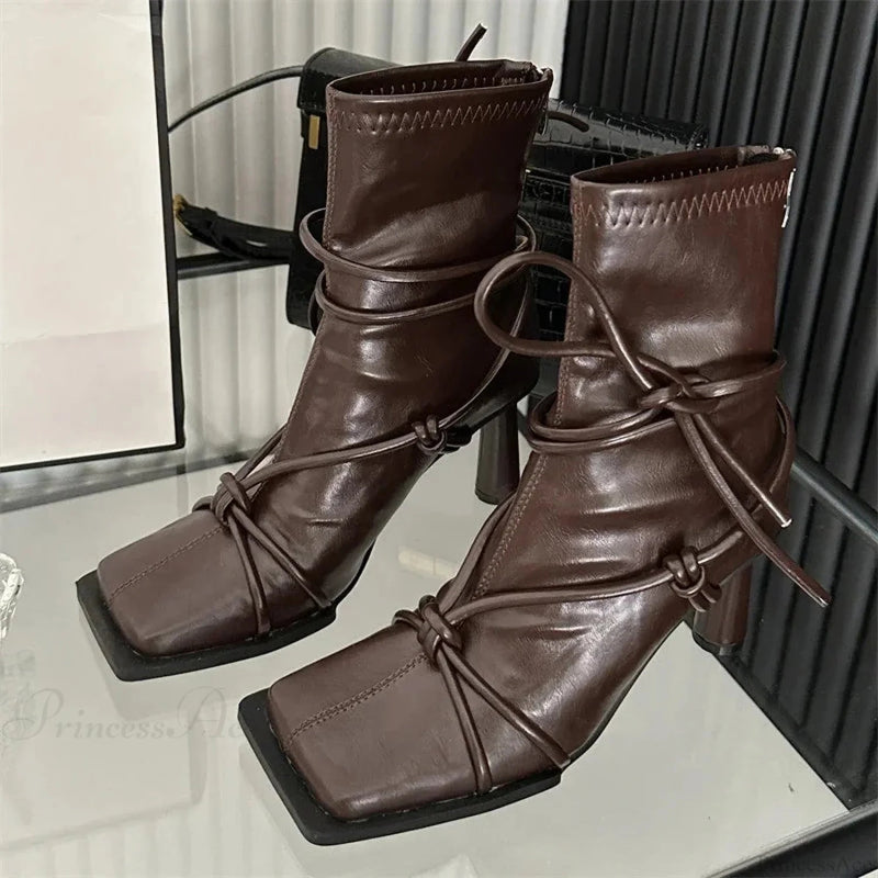 Cross-band Square Toe Rebel Ankle Boot