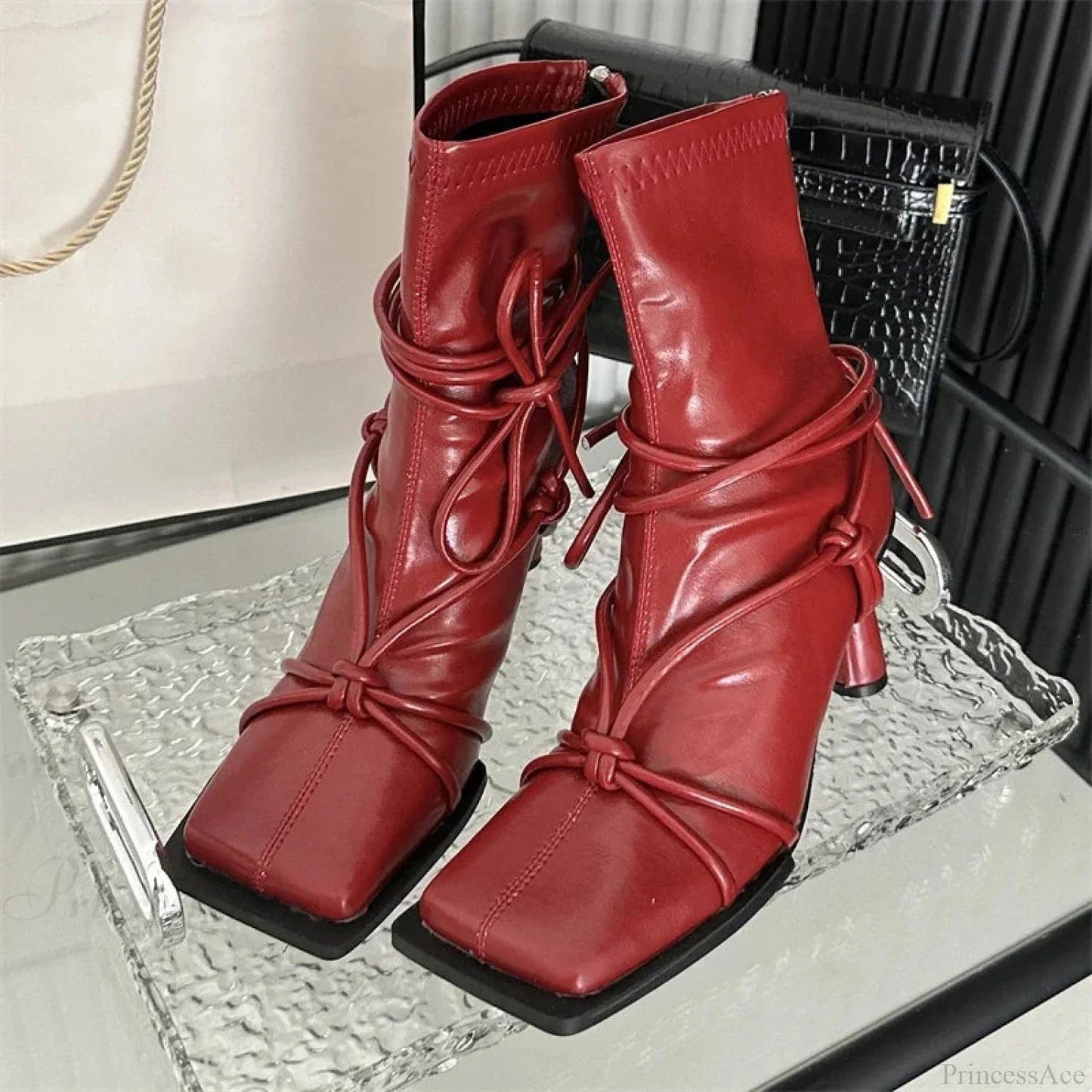 Cross-band Square Toe Rebel Ankle Boot