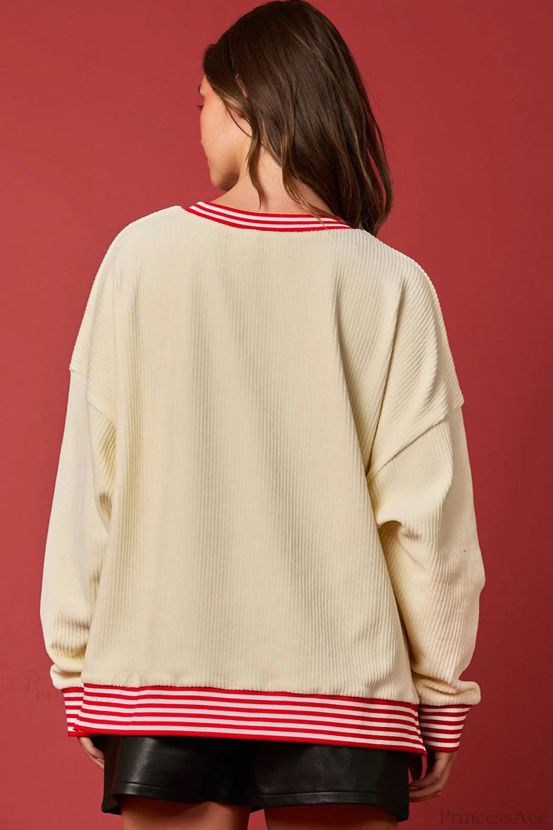 Xmas Print Crew Neck Long Sleeve Pullover Sweater