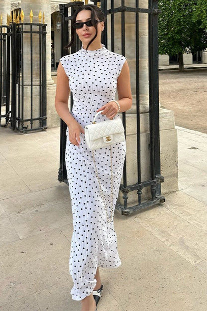 Polka Dot Round Neck Maxi Dress